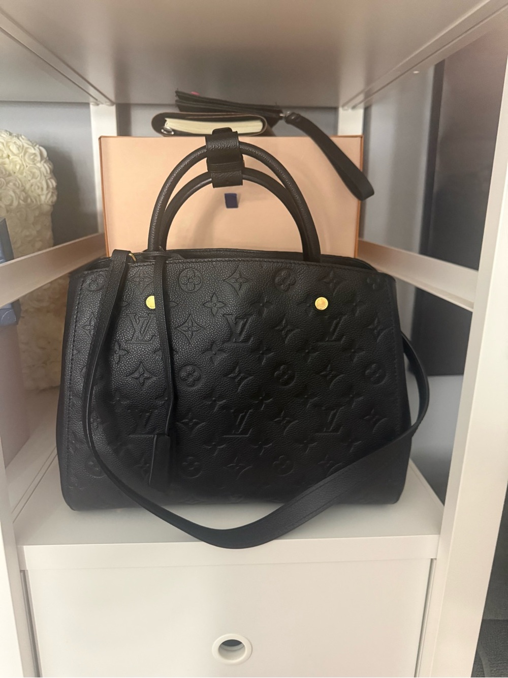 Louis Vuitton Black Monogram Empreinte Satchel with Gold Hardware